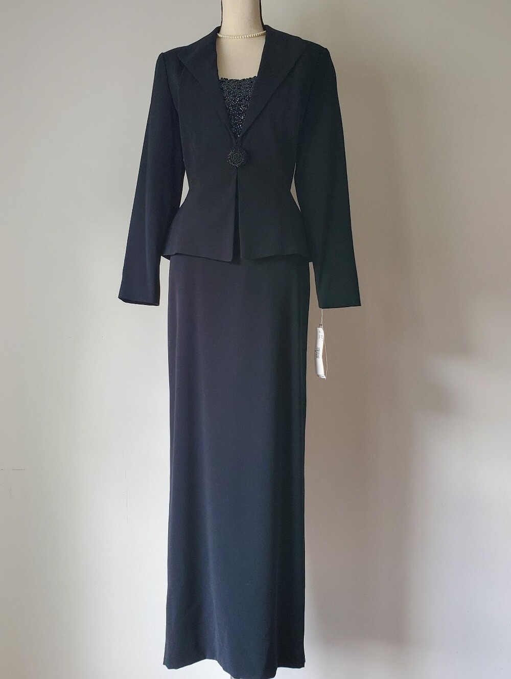 Vintage Evan Picone Evening Black Blazer Sheath Dress Sequin Top Ensemble